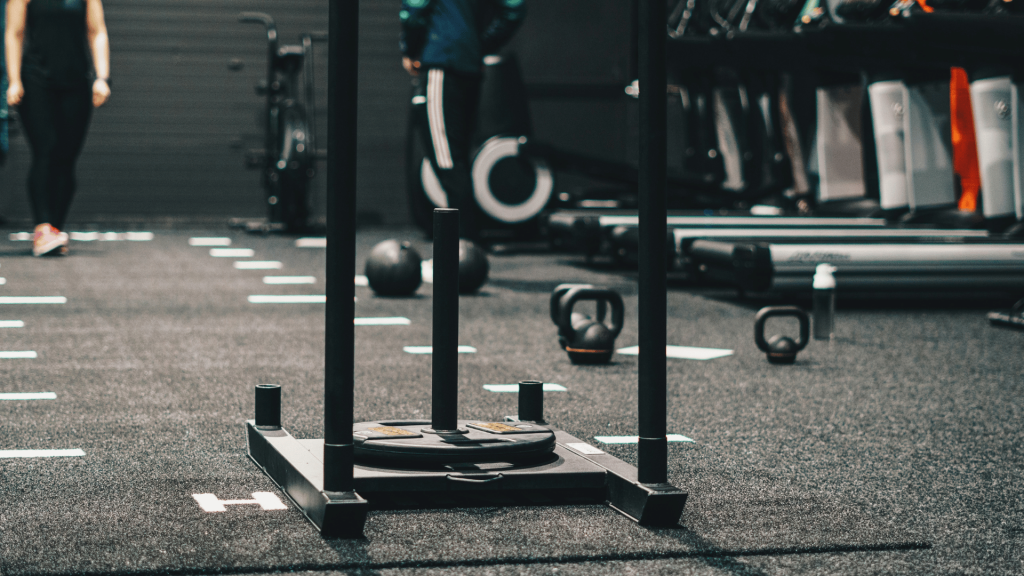 Sled push equipment at a gym. Part of the Hyrox competition